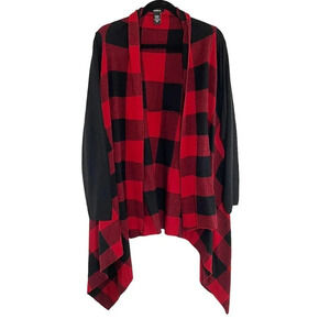 Torrid Black & Red Buffalo Plaid Long Sleeve Drape Front Cardigan Women's 1X